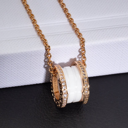 [Love More]ZERO 1 WHITE CERAMIC PINK GOLD DIAMOND NECKLACE