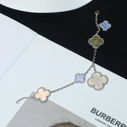 [Love More]CLOVER BRACELET 5 MOTIFS MOP CHALCEDONY SILVER