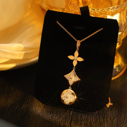 [Love More]STAR AND SUN DIAMOND PINK GOLD NECKLACE