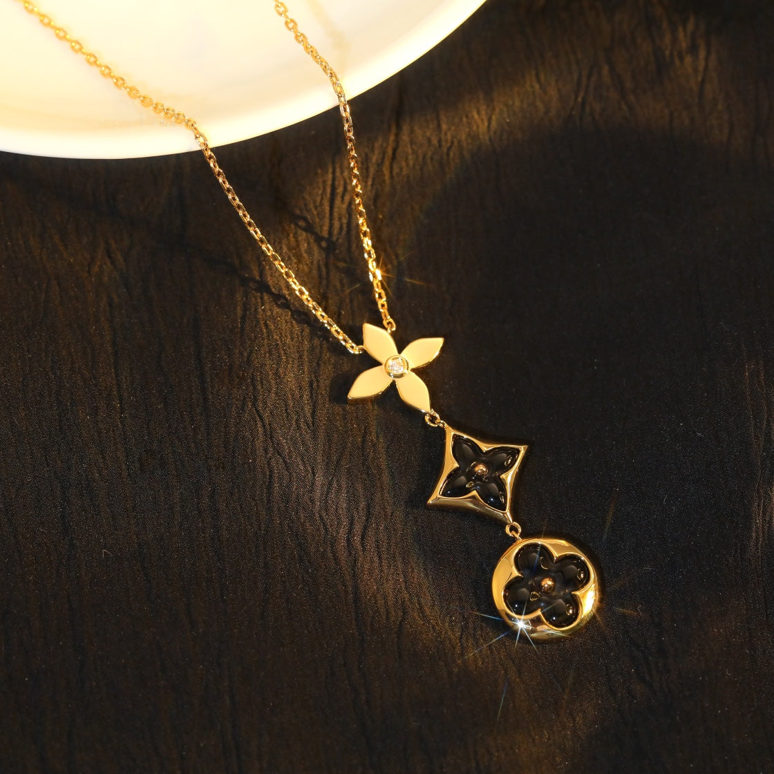 [Love More]STAR AND SUN ONYX PINK GOLD NECKLACE