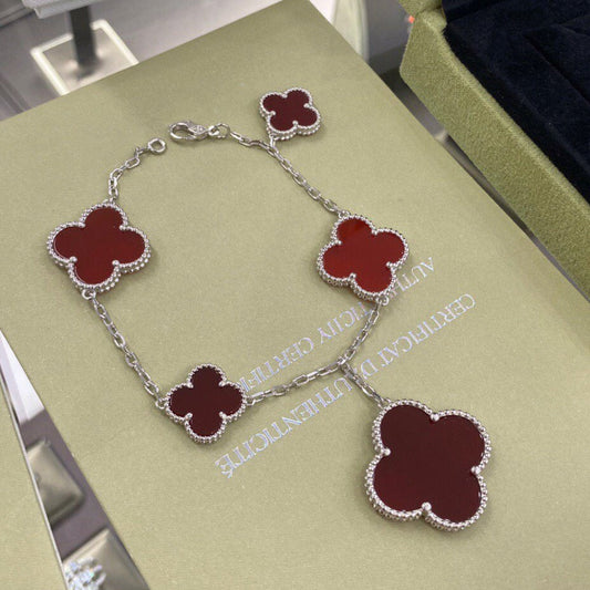 [Love More]CLOVER 5 MOTIFS SIVLER CARNELIAN BRACELET