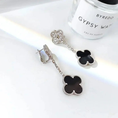 [Love More]CLOVER 2 MOTIFS DIAMOND ONYX OHRRINGE SILBER