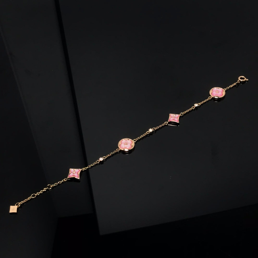 [Love More]STAR AND SUN 4 MOTIF PINK MOP PINK GOLD BRACELET