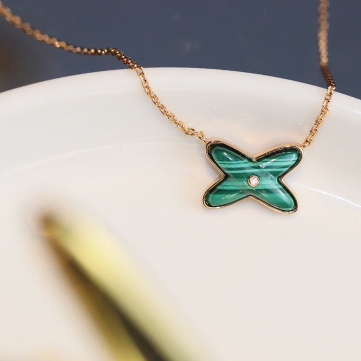 [Love More]JEUX MALACHITE 1 DIAMOND PINK GOLD NECKLACE