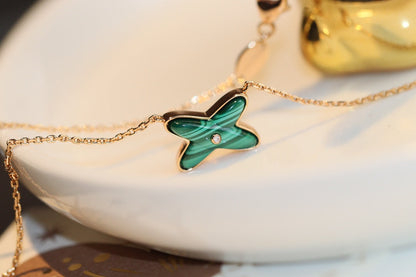 [Love More]JEUX MALACHITE 1 DIAMOND PINK GOLD NECKLACE