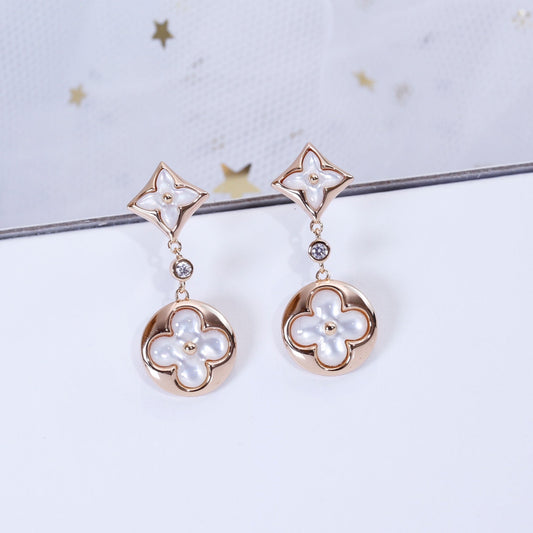 [Love More]STAR AND SUN PINK GOLD MOP DROP EARRINGS