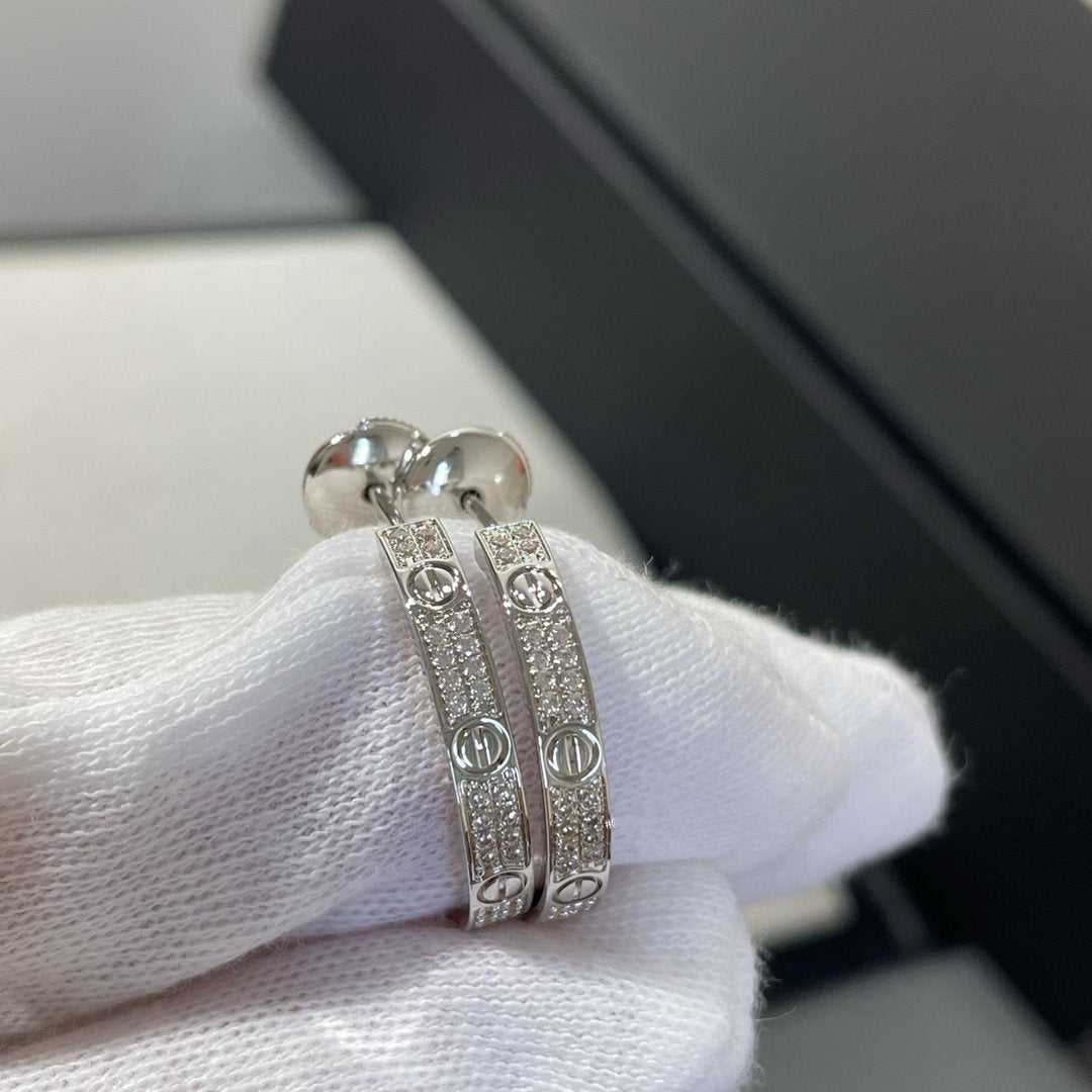 [Love More]LOVE DIAMOND SILVER HOOP EARRINGS