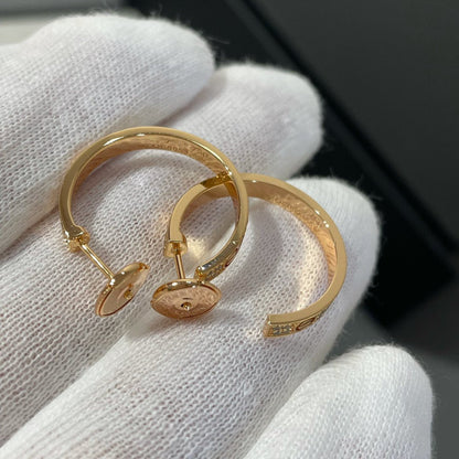 [Love More]LOVE DIAMOND PINK GOLD HOOP EARRINGS