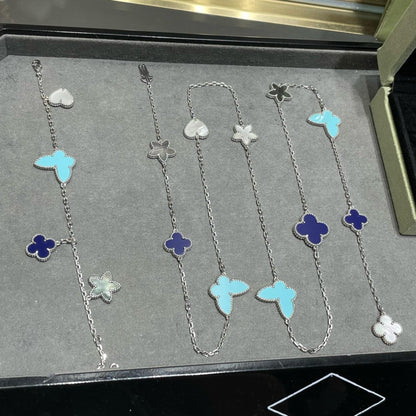 [Love More]LUCKY CLOVER SILVER 11 MOTIF NECKLACE