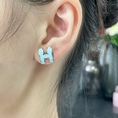 [Love More]POP H SKY BLUE STUD EARRINGS