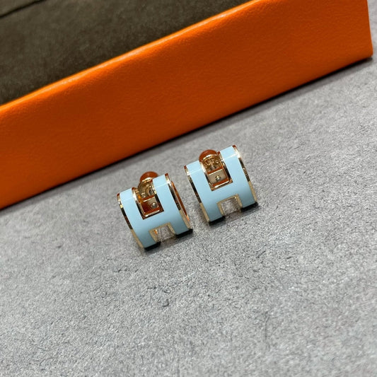 [Love More]POP H SKY BLUE STUD EARRINGS