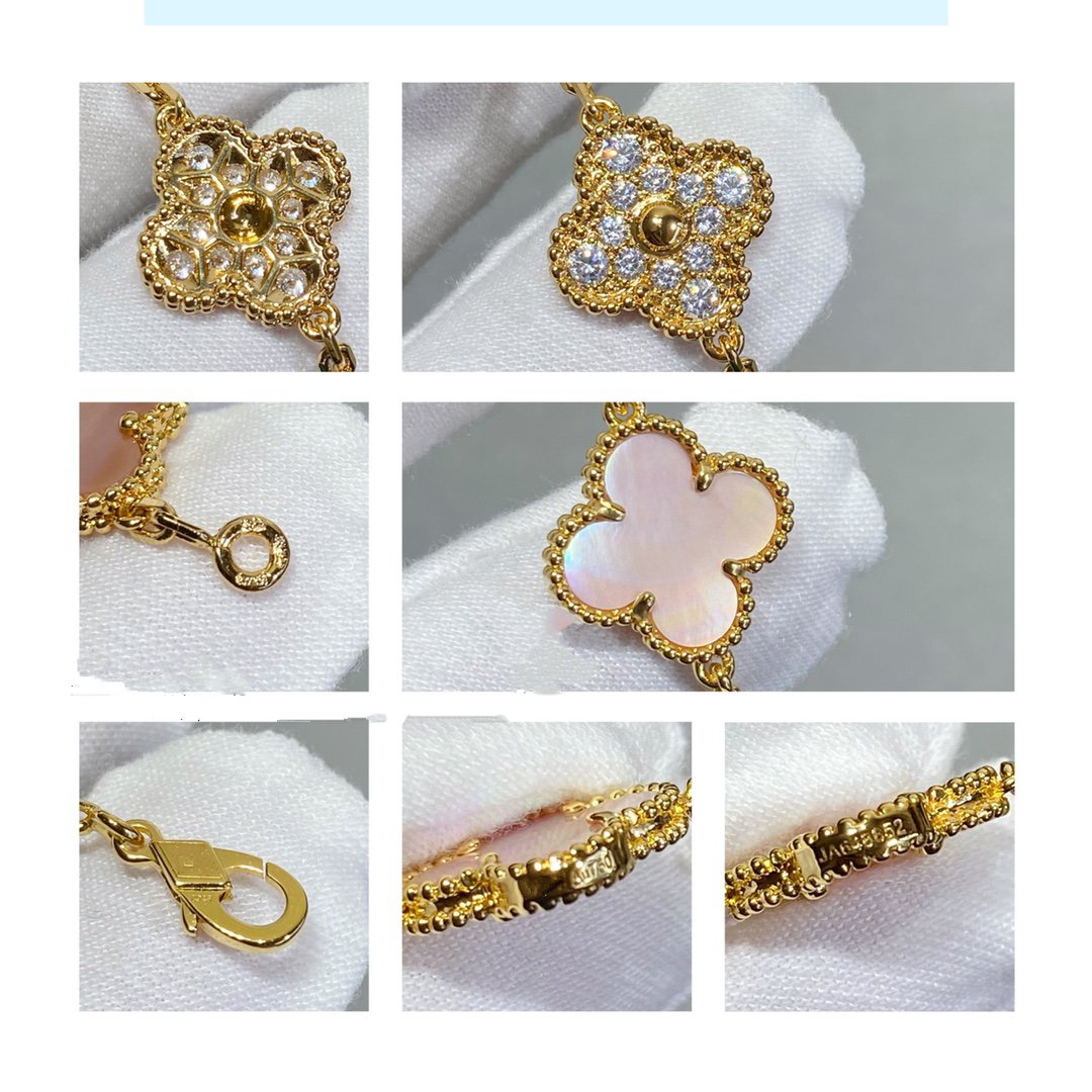 [Love More]CLOVER 5 MOTIF DIAMOND PINK MOP PINK GOLD BRACELET