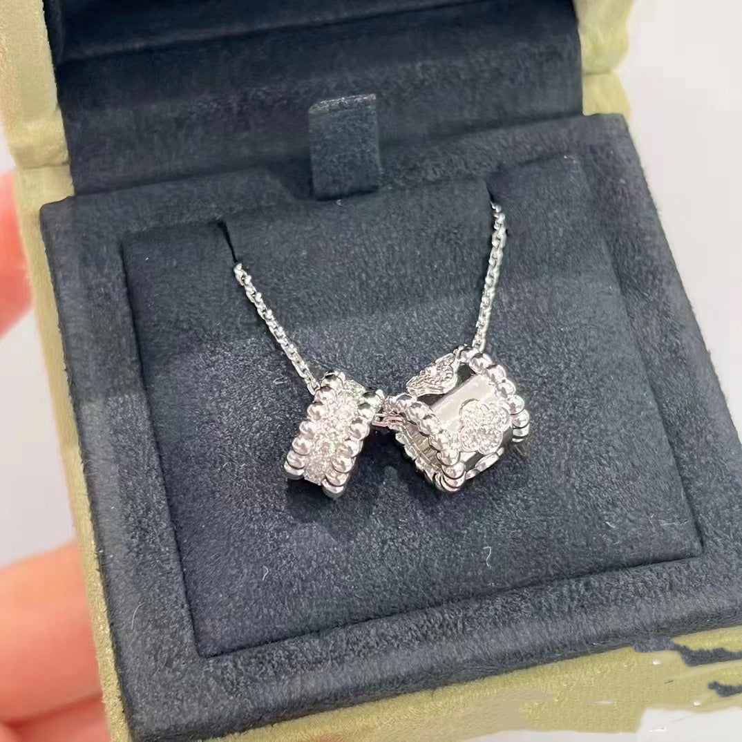 [Love More] PERLEE DOPPELANHÄNGER SILBER DIAMANT HALSKETTE