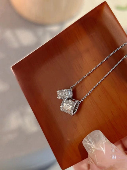 [Love More]PERLEE DOUBLE PENDANT SILVER DIAMOND NECKLACE