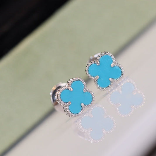 [Love More]CLOVER MINI TURQUOISE SILVER STUD EARRINGS