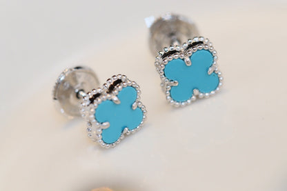 [Love More]CLOVER MINI TURQUOISE SILVER STUD EARRINGS