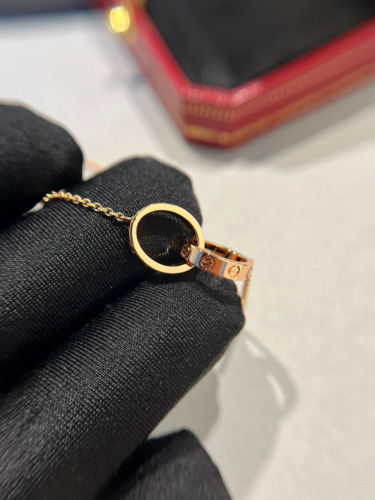 [Love More]LIEBE HALSKETTE DOPPELRING ROSA GOLD 