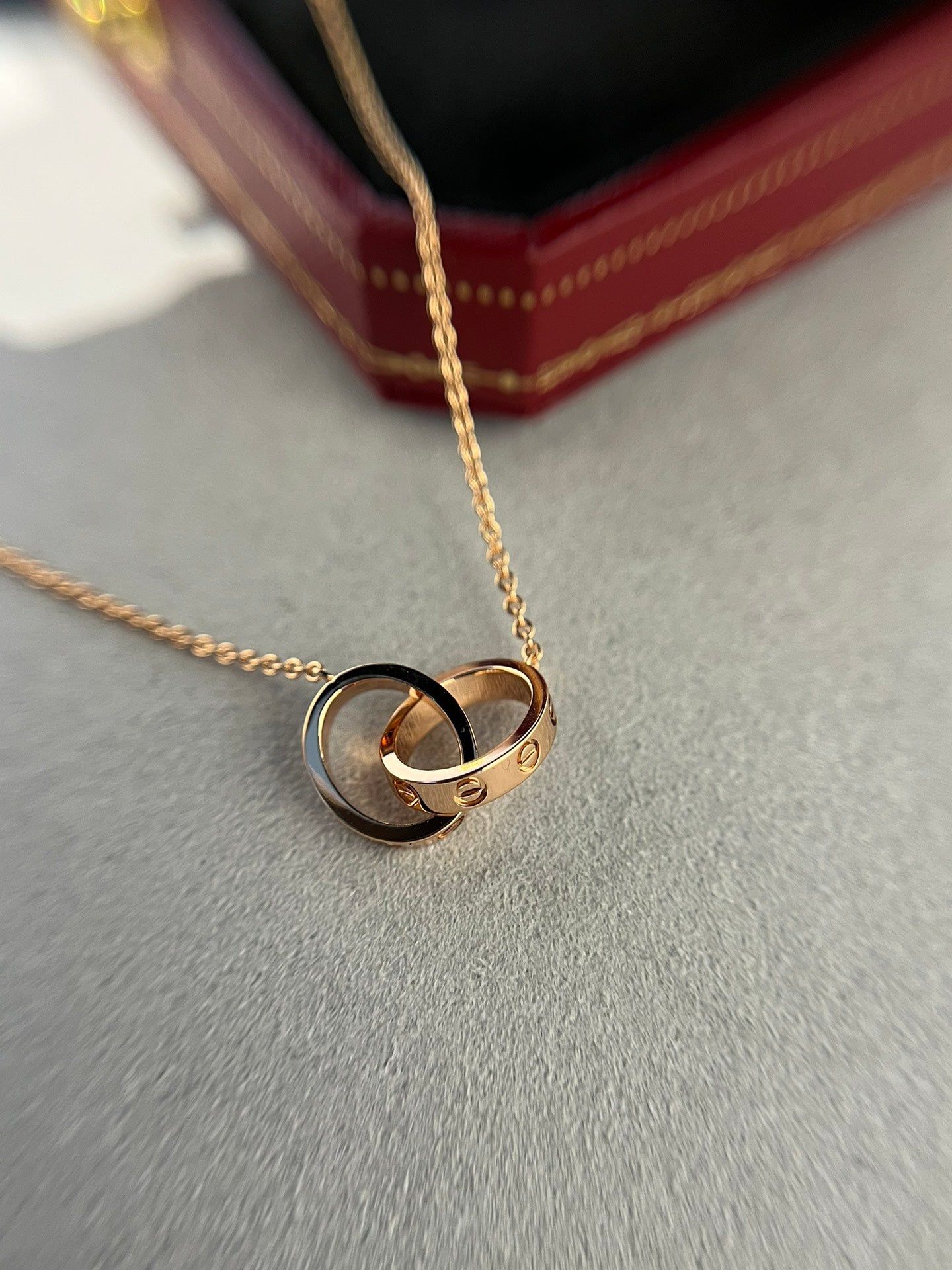 [Love More]LIEBE HALSKETTE DOPPELRING ROSA GOLD 