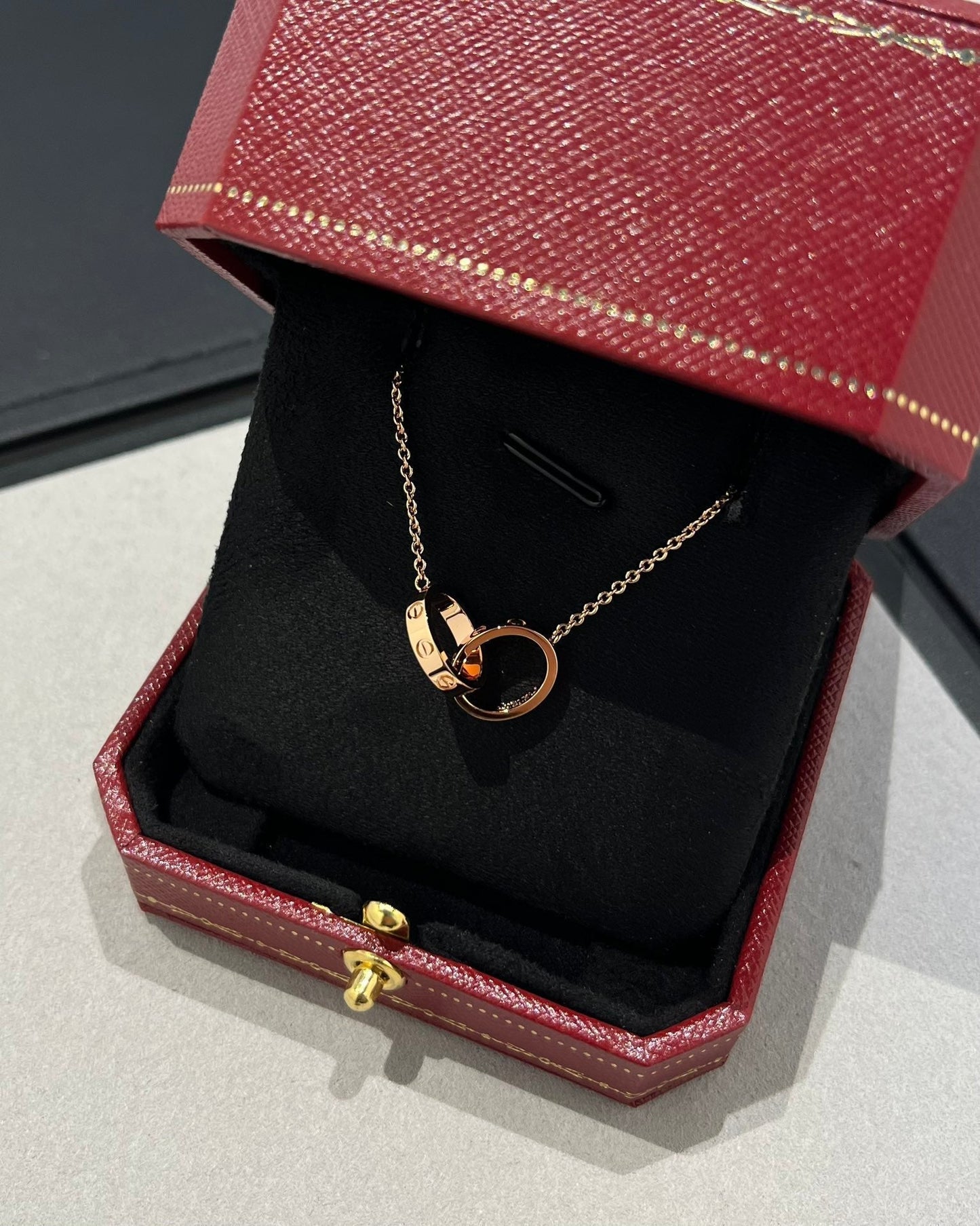 [Love More]LIEBE HALSKETTE DOPPELRING ROSA GOLD 