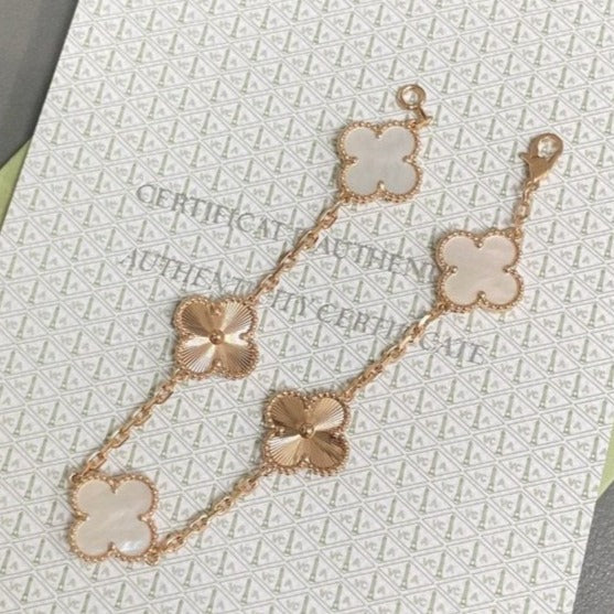 [Love More]CLOVER BRACELET 5 MOTIF WHITE MOP PINK GOLD