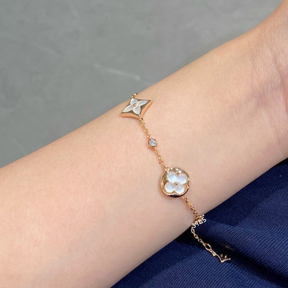 [Love More]STAR AND SUN 4 MOTIF WHITE MOP PINK GOLD BRACELET