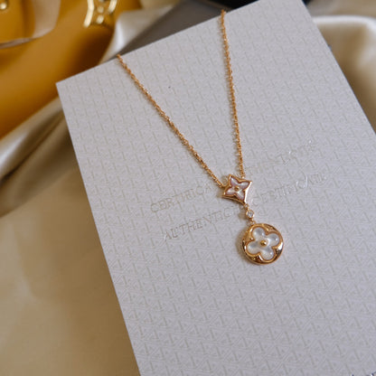 [Love More]STAR AND SUN WHITE MOP 2 MOTIF PINK GOLD NECKLACE