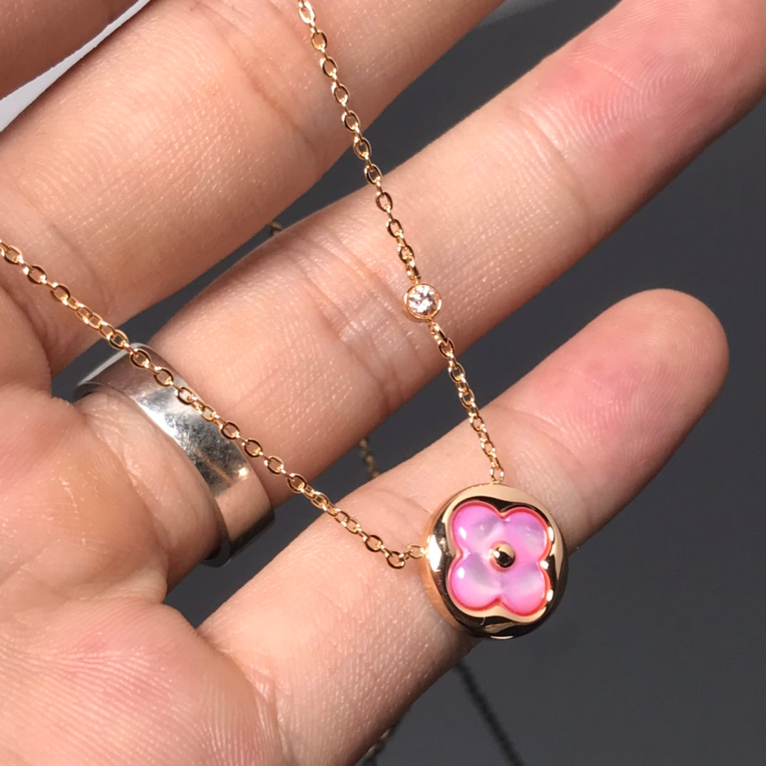 [Love More]COLOR BLOSSOM PINK MOP SUN GOLD NECKLACE