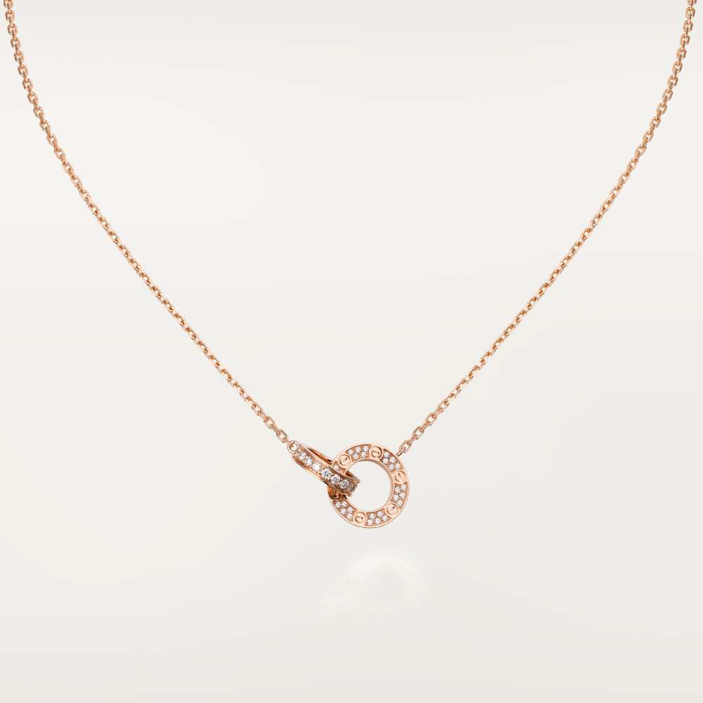 [Love More]LOVE 7.6MM NECKLACE ROSE GOLD AND SILVER  FULL DIAMOND