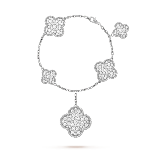 [Love More]CLOVER 6 MOTIFS SILVER DIAMOND BRACELET