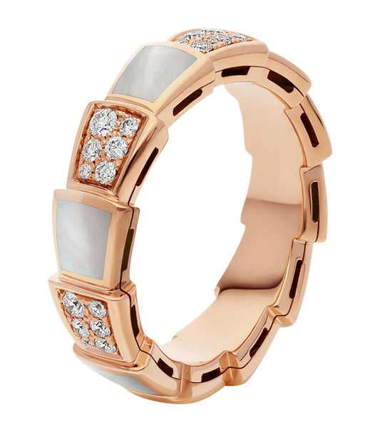 [Love More]SERPENTI RING PINK GOLD MOP DIAMOND PAVED 4MM