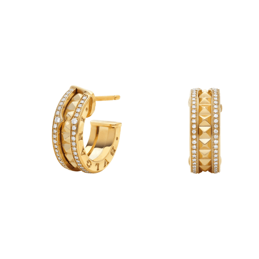 [Love More]ZERO 1 ROCK GOLD EARRINGS WITH STUDDED SPIRAL AND PAVED DIAMONDS