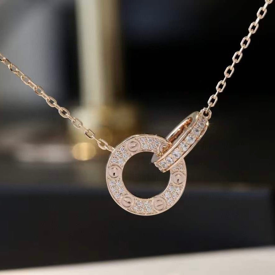 [Love More]LOVE 7.6MM NECKLACE ROSE GOLD AND SILVER  FULL DIAMOND