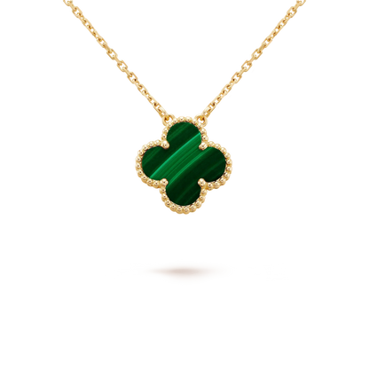 [Love More]CLOVER 15MM MALACHITE SINGLE FLOWER  NECKLACE