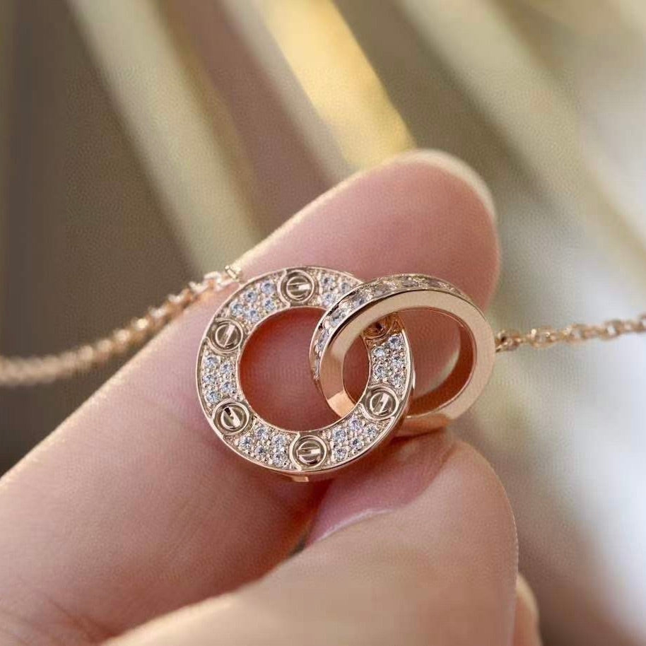 [Love More]LOVE 7.6MM NECKLACE ROSE GOLD AND SILVER  FULL DIAMOND