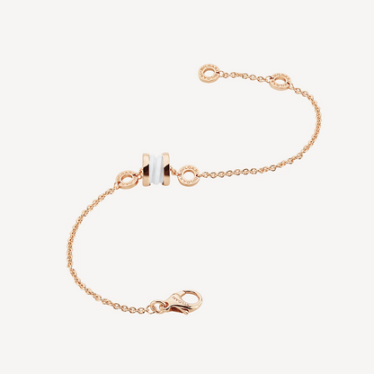 [Love More]ZERO 1 ARMBAND AUS WEICHEM ROSA GOLD UND WEISSER KERAMIK