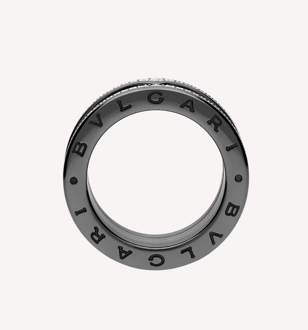 [Love More]ZERO 1 ROCK VIERBAND-RING AUS SCHWARZER KERAMIK MIT SPIRALE UND DIAMANTEN