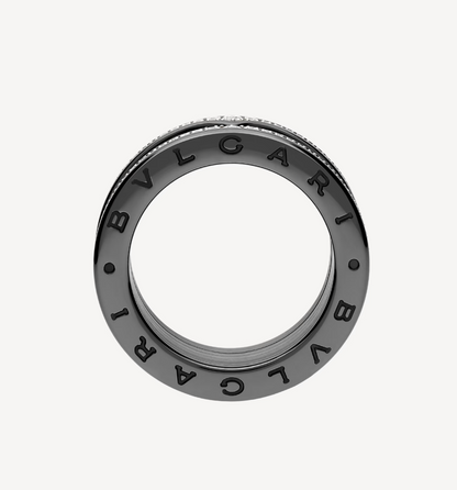 [Love More]ZERO 1 ROCK FOUR-BAND BLACK CERAMIC WITH STUDDED SPIRAL AND PAVED DIAMONDS RING