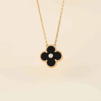 [Love More]CLOVER 15MM DIAMANT-ONYX-HALSKETTE