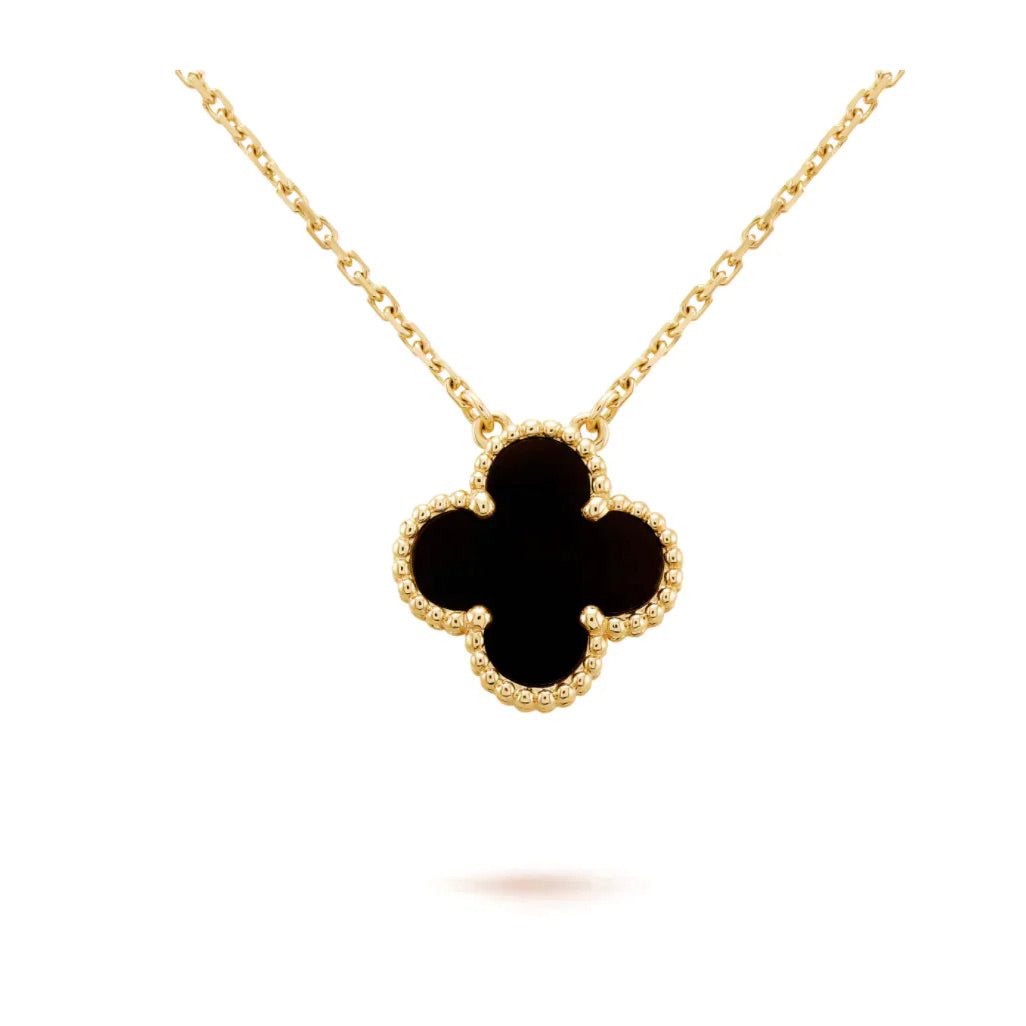 [Love More]CLOVER 15MM BLACK ONYX SINGLE FLOWER NECKLACE