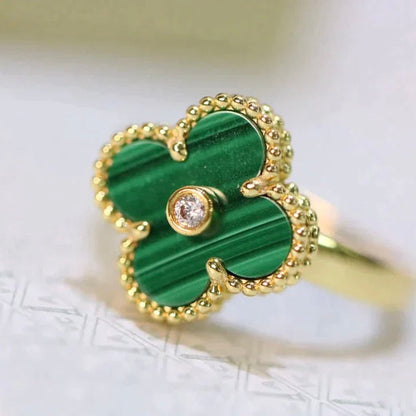 [Love More]CLOVER MALACHIT RING GOLD DIAMANT