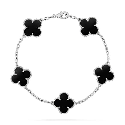 [Love More]CLOVER 5 MOTIF ONYXS  BRACELET SILVER