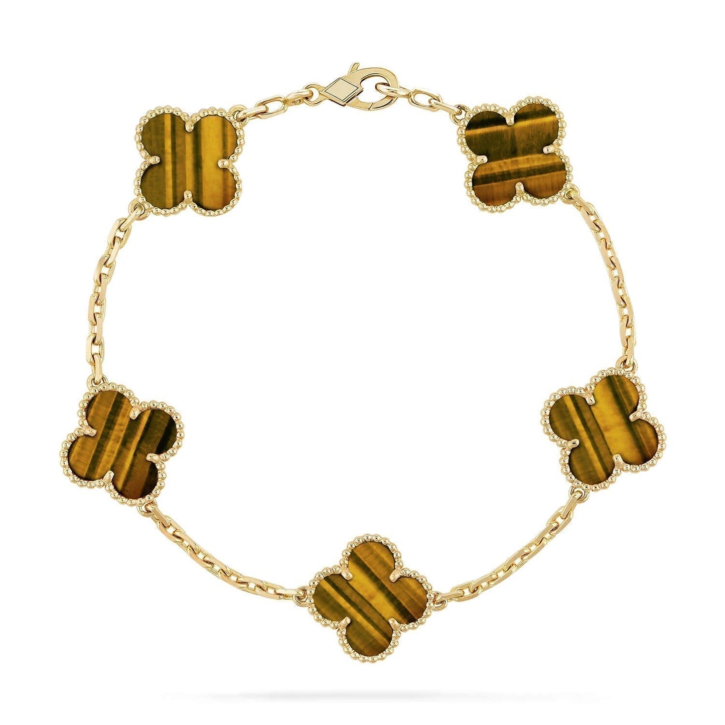 [Love More]CLOVER  5 MOTIFS TIGER EYE BRACELET