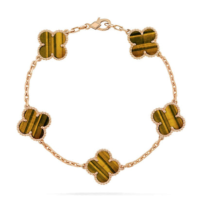 [Love More]CLOVER  5 MOTIFS TIGER EYE BRACELET