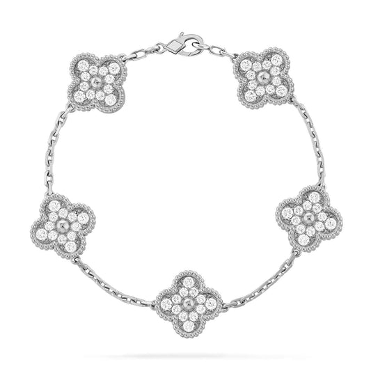 [Love More]CLOVER 5 MOTIFS DIAMOND ARMBAND SILBER