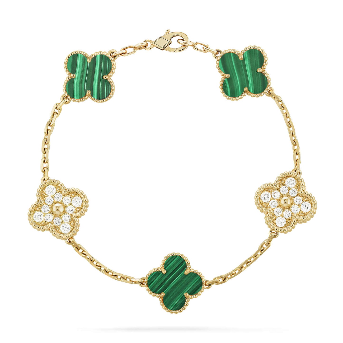 [Love More]CLOVER  5 MOTIF MALACHITE DIAMOND BRACELET