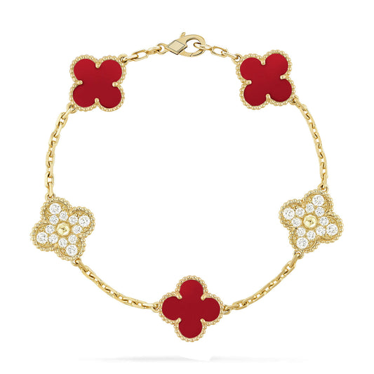 [Love More]CLOVER 5 MOTIFS CARNELIAN DIAMOND BRACELET