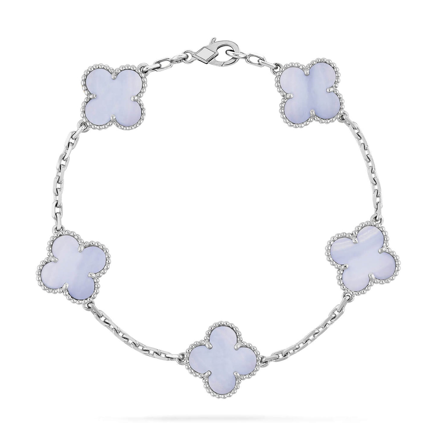 [Love More]CLOVER 5 MOTIV LILA CHALCEDON ARMBAND SILBER 