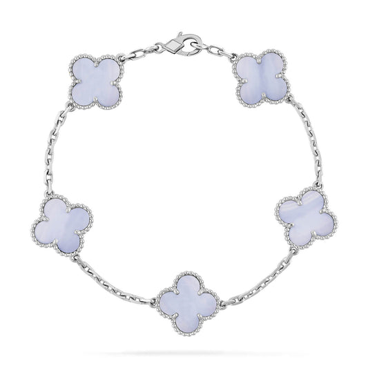 [Love More]CLOVER 5 MOTIV LILA CHALCEDON ARMBAND SILBER 