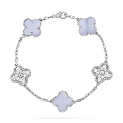 [Love More]CLOVER  5 MOTIF DIAMOND PURPLE CHALCEDONY BRACELET SILVER