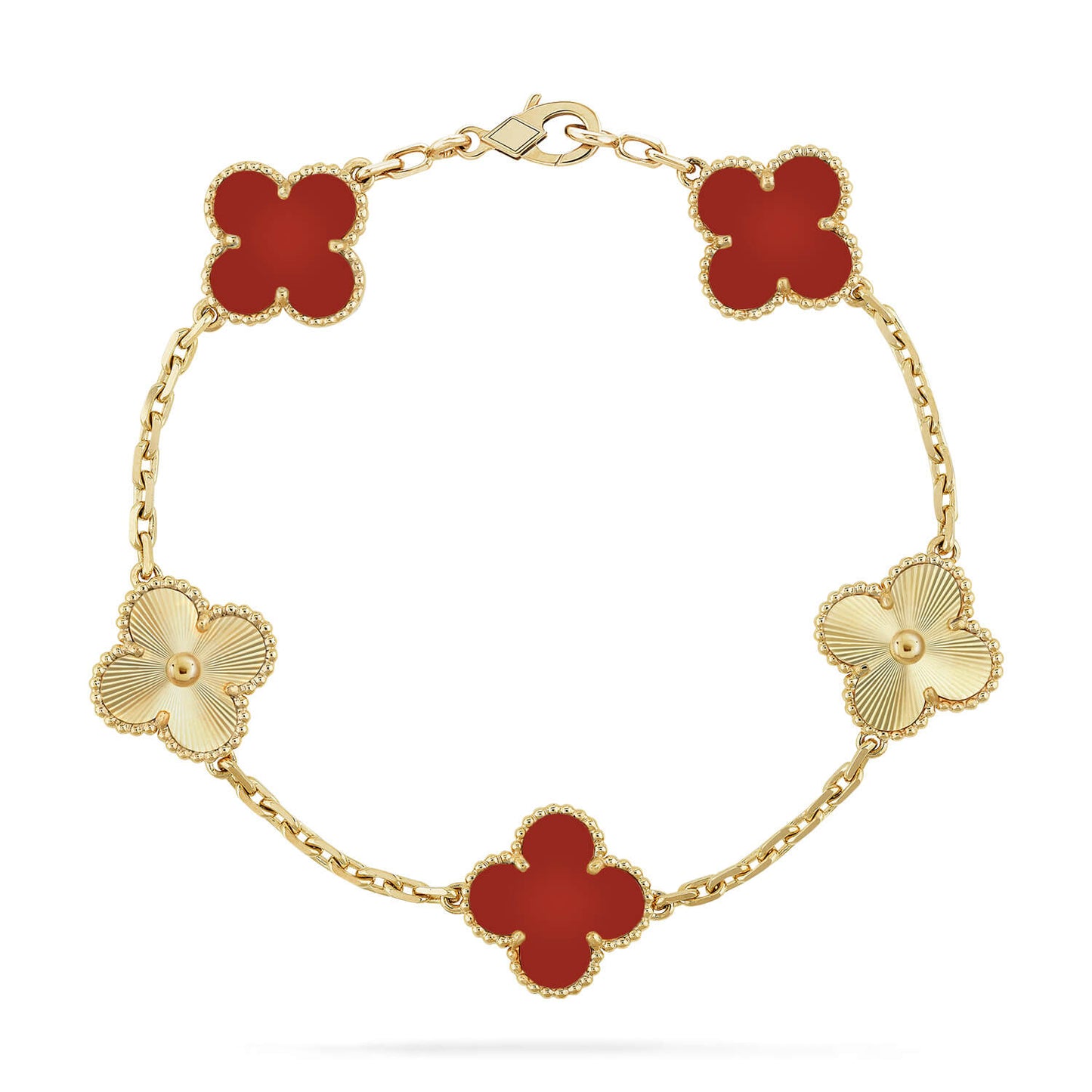 [Love More]CLOVER  5 MOTIFS CARNELIAN GOLD BRACELET